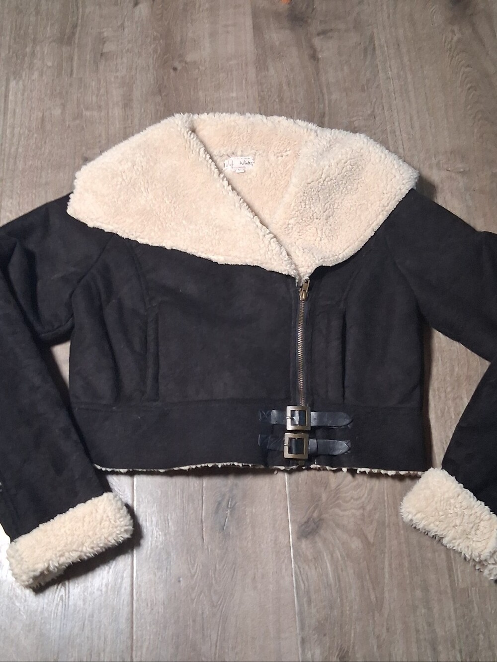 J.J. Winter by J.J. Basics Faux Shearling Suede Asymmetrical Moto Jacket  Size L